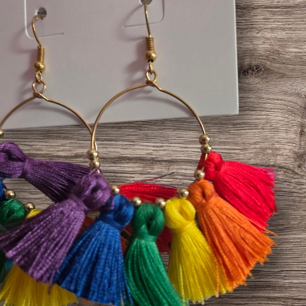 Rainbow Thread Earrings - Picture 2 of 3